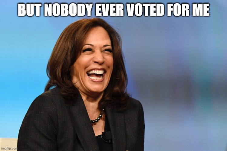 Kamala Harris laughing | BUT NOBODY EVER VOTED FOR ME | image tagged in kamala harris laughing | made w/ Imgflip meme maker