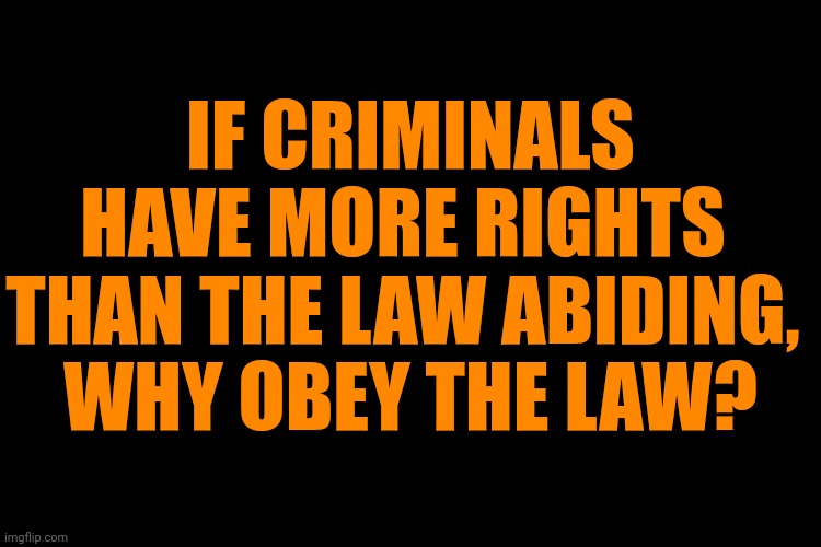 Maybe they know who is a born criminal and who is just trying to survive... | IF CRIMINALS
HAVE MORE RIGHTS 
THAN THE LAW ABIDING, 
WHY OBEY THE LAW? | image tagged in black screen | made w/ Imgflip meme maker