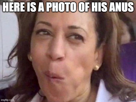 Kamala Harris | HERE IS A PHOTO OF HIS ANUS | image tagged in kamala harris | made w/ Imgflip meme maker