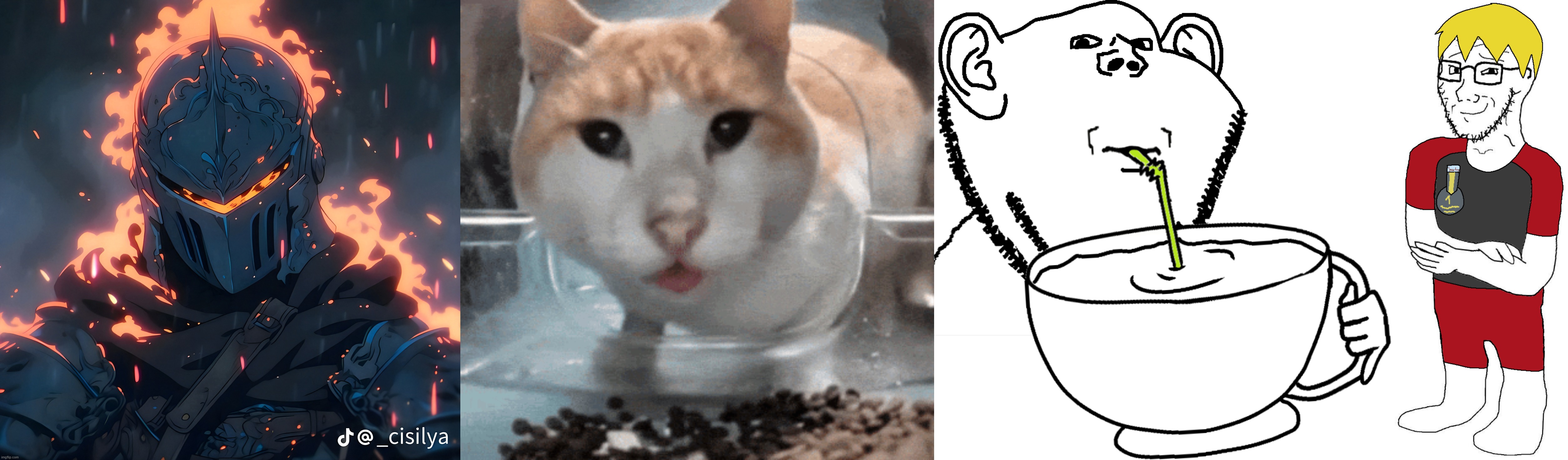 image tagged in knight,mr shock stare,impjak sipping large cup with straw,nate | made w/ Imgflip meme maker