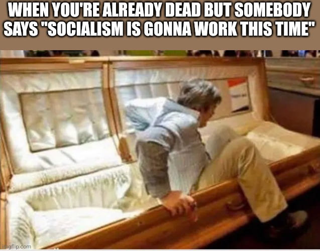 WHEN YOU'RE ALREADY DEAD BUT SOMEBODY SAYS "SOCIALISM IS GONNA WORK THIS TIME" | image tagged in funny memes | made w/ Imgflip meme maker