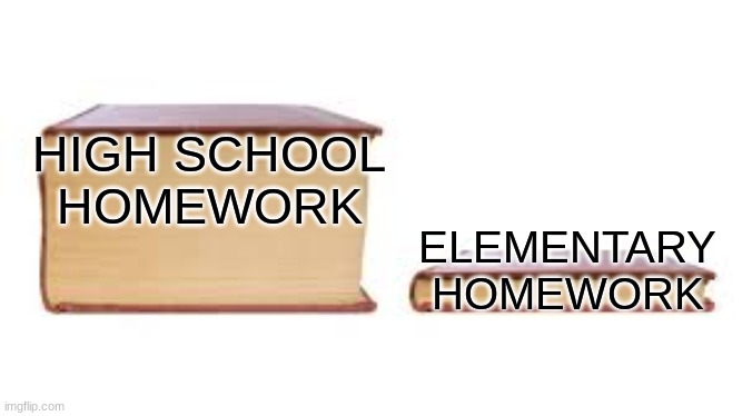 Big book small book | HIGH SCHOOL HOMEWORK; ELEMENTARY HOMEWORK | image tagged in big book small book | made w/ Imgflip meme maker