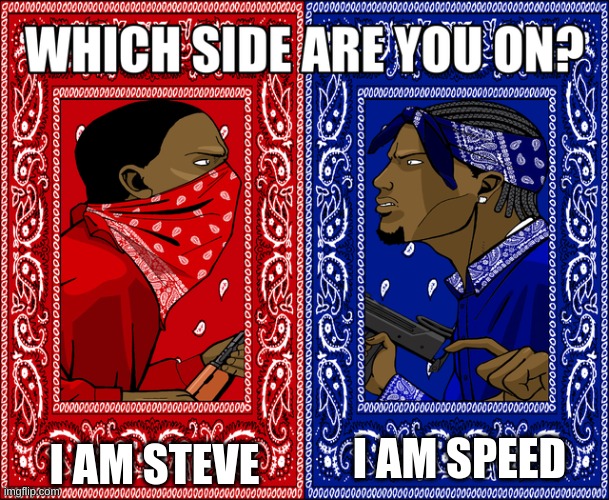 WHICH SIDE ARE YOU ON? | I AM STEVE; I AM SPEED | image tagged in which side are you on | made w/ Imgflip meme maker