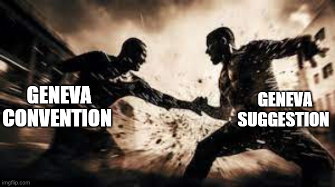 me frfr | GENEVA SUGGESTION; GENEVA CONVENTION | image tagged in fight,lol so funny | made w/ Imgflip meme maker