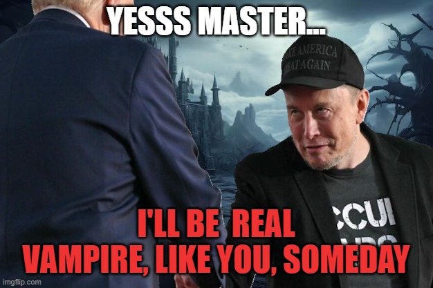 Igor Musk | YESSS MASTER... I'LL BE  REAL VAMPIRE, LIKE YOU, SOMEDAY | image tagged in musky mcmuskerton | made w/ Imgflip meme maker