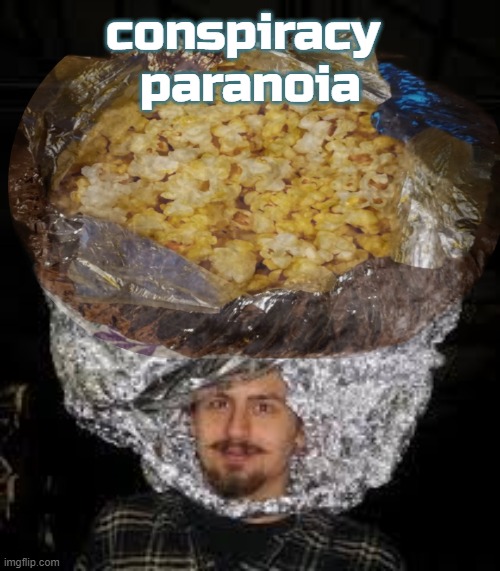 Popcorn  for Brains | conspiracy 
paranoia | image tagged in tinfoil hat | made w/ Imgflip meme maker