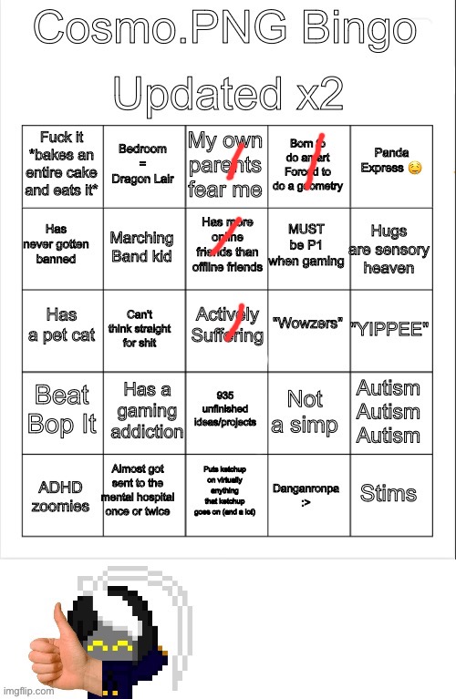 Cosmo.PNG Bingo UPDATED x 2 | image tagged in cosmo png bingo updated x 2 | made w/ Imgflip meme maker