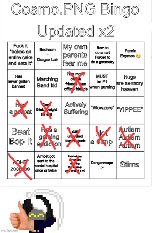 Cosmo.PNG Bingo UPDATED x 2 | image tagged in cosmo png bingo updated x 2 | made w/ Imgflip meme maker