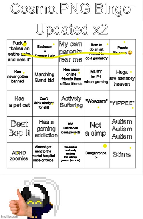 :3 | image tagged in cosmo png bingo updated x 2 | made w/ Imgflip meme maker