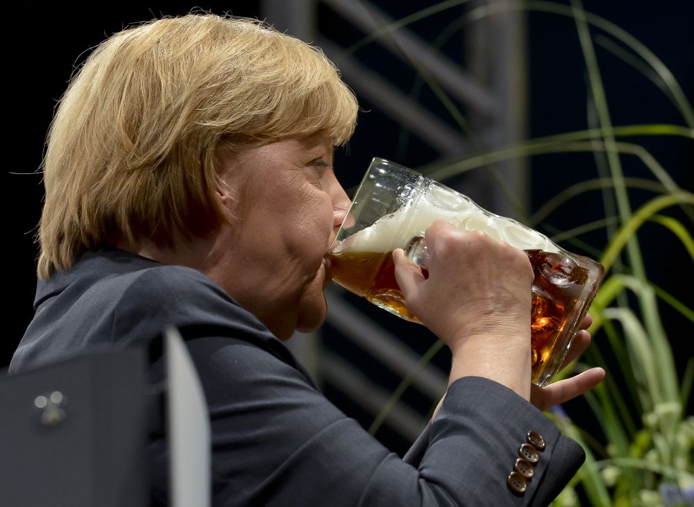 High Quality Angela Merkel and his beer Blank Meme Template