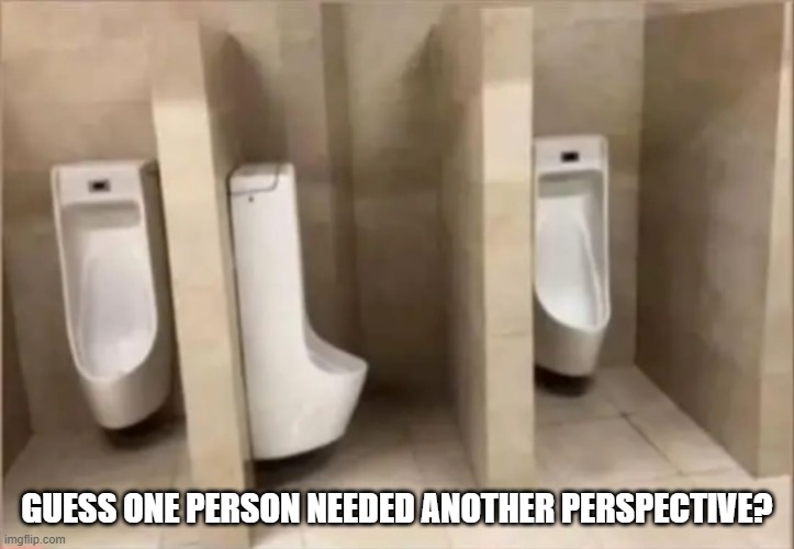 Urinal Arrangement | GUESS ONE PERSON NEEDED ANOTHER PERSPECTIVE? | image tagged in you had one job | made w/ Imgflip meme maker