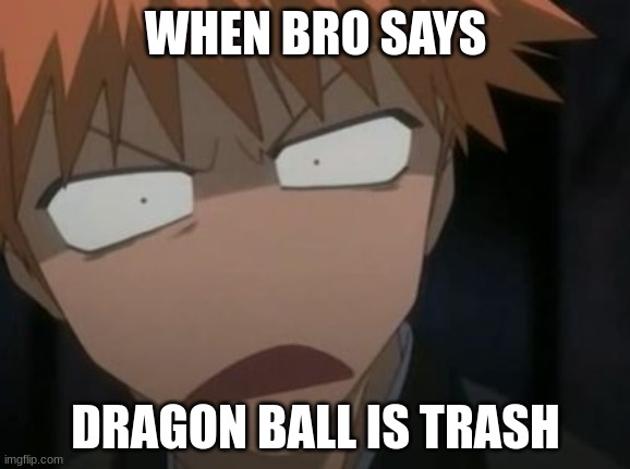 Ichigo what the f**k face | WHEN BRO SAYS; DRAGON BALL IS TRASH | image tagged in ichigo what the f k face | made w/ Imgflip meme maker