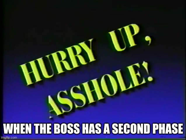 Hurry up, Asshole! | WHEN THE BOSS HAS A SECOND PHASE | image tagged in hurry up asshole | made w/ Imgflip meme maker