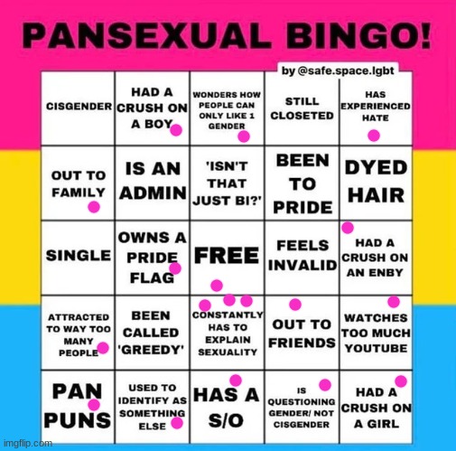 I got a bingo! | image tagged in pansexual bingo | made w/ Imgflip meme maker