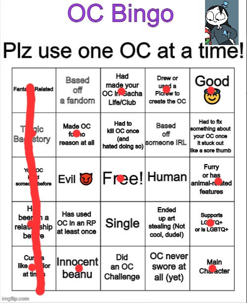 Quinn edition | image tagged in oc bingo | made w/ Imgflip meme maker