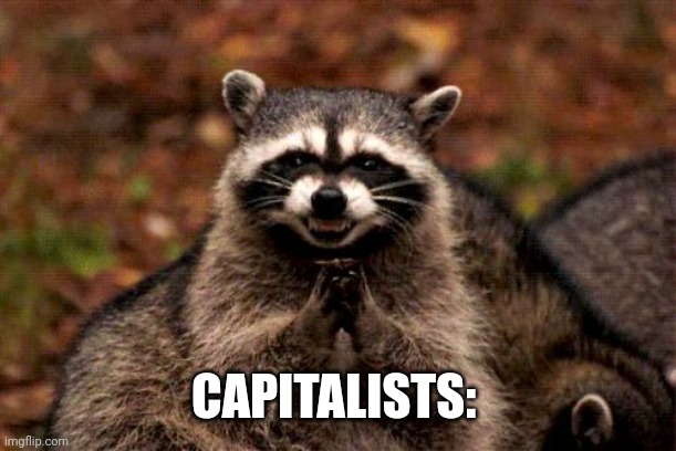 Evil Plotting Raccoon Meme | CAPITALISTS: | image tagged in memes,evil plotting raccoon | made w/ Imgflip meme maker