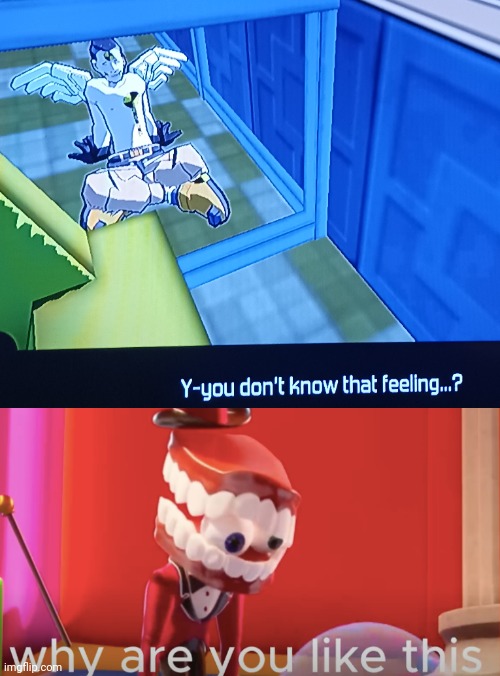Fyi the mf in the photo is named solace. He's a claustrophobic masochist. | image tagged in caine why are you like this | made w/ Imgflip meme maker