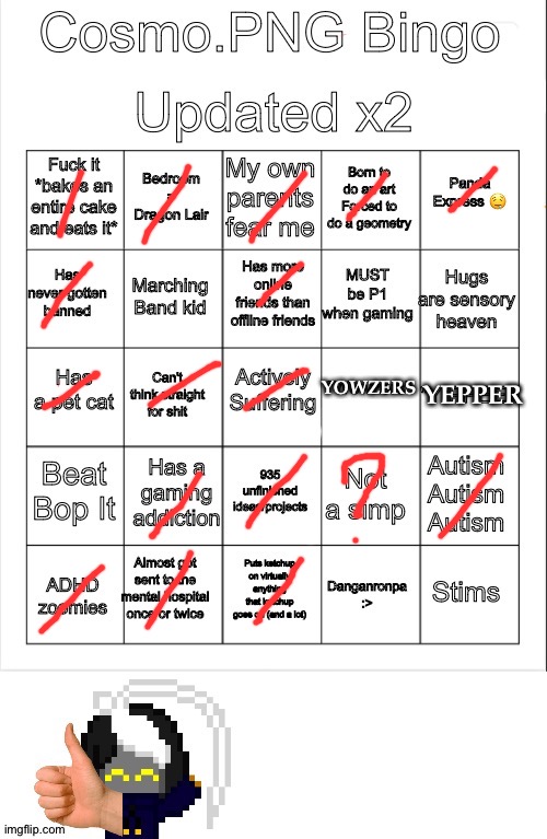 Whelp, I'm In Trouble | YEPPER; YOWZERS | image tagged in cosmo png bingo updated x 2,this is absolutely terrifying,but also kinda funny | made w/ Imgflip meme maker