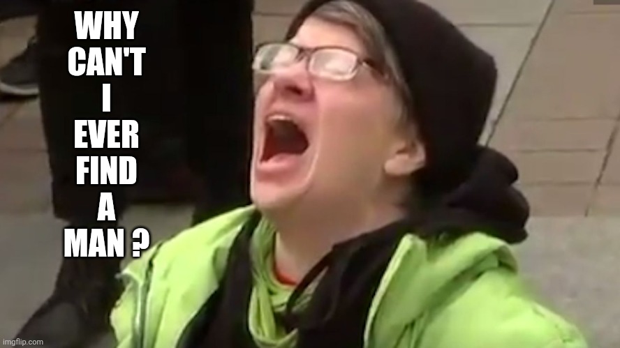 Screaming Liberal  | WHY
CAN'T
I
EVER
FIND
A
MAN ? | image tagged in screaming liberal | made w/ Imgflip meme maker