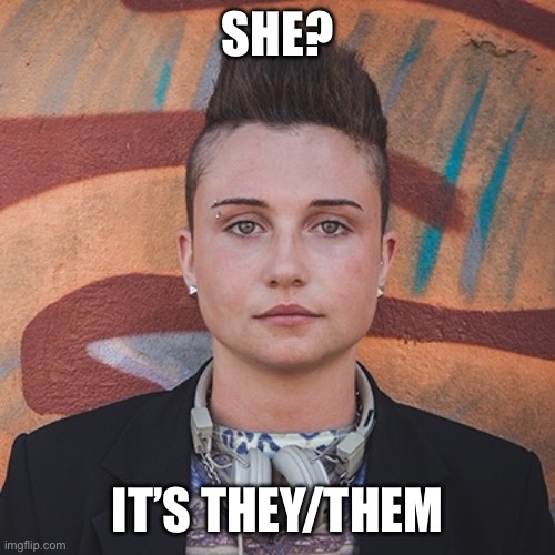 Lesbian  | SHE? IT’S THEY/THEM | image tagged in lesbian | made w/ Imgflip meme maker