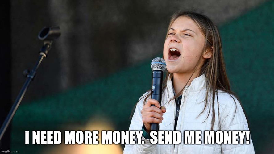 Gretta | I NEED MORE MONEY.  SEND ME MONEY! | image tagged in gretta | made w/ Imgflip meme maker