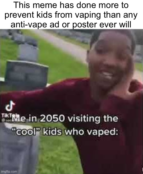 This meme has done more to prevent kids from vaping than any
anti-vape ad or poster ever will | made w/ Imgflip meme maker