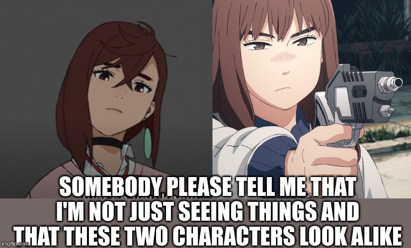 Bro I just started watching Dandadan and all I got to say is that these two look very similar | SOMEBODY PLEASE TELL ME THAT I'M NOT JUST SEEING THINGS AND THAT THESE TWO CHARACTERS LOOK ALIKE | image tagged in anime,heavenly delusion,dandadan | made w/ Imgflip meme maker