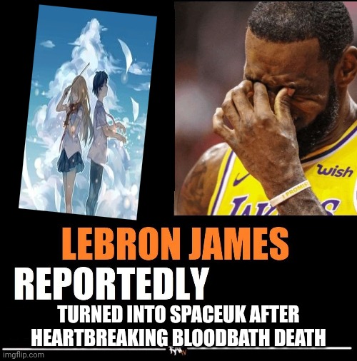 lebron james reportedly | TURNED INTO SPACEUK AFTER HEARTBREAKING BLOODBATH DEATH | image tagged in lebron james reportedly | made w/ Imgflip meme maker