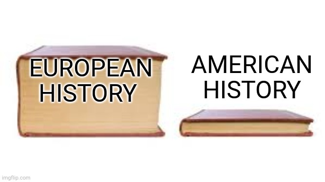 our 248 year old country is an infant compared to European countries | AMERICAN HISTORY; EUROPEAN HISTORY | image tagged in big book small book | made w/ Imgflip meme maker