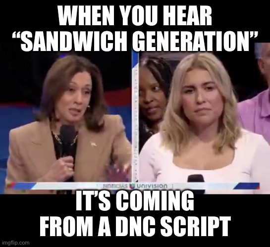 WHEN YOU HEAR “SANDWICH GENERATION”; IT’S COMING FROM A DNC SCRIPT | made w/ Imgflip meme maker