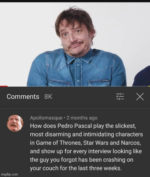 Pedro Pascal insult | image tagged in memes,reddit,rareinsults | made w/ Imgflip meme maker