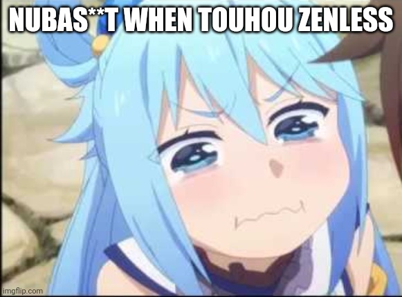 Crying Aqua Konosuba | NUBAS**T WHEN TOUHOU ZENLESS | image tagged in crying aqua konosuba | made w/ Imgflip meme maker