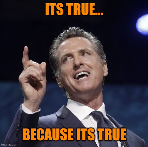 Gavin newsom | ITS TRUE... BECAUSE ITS TRUE | image tagged in gavin newsom | made w/ Imgflip meme maker