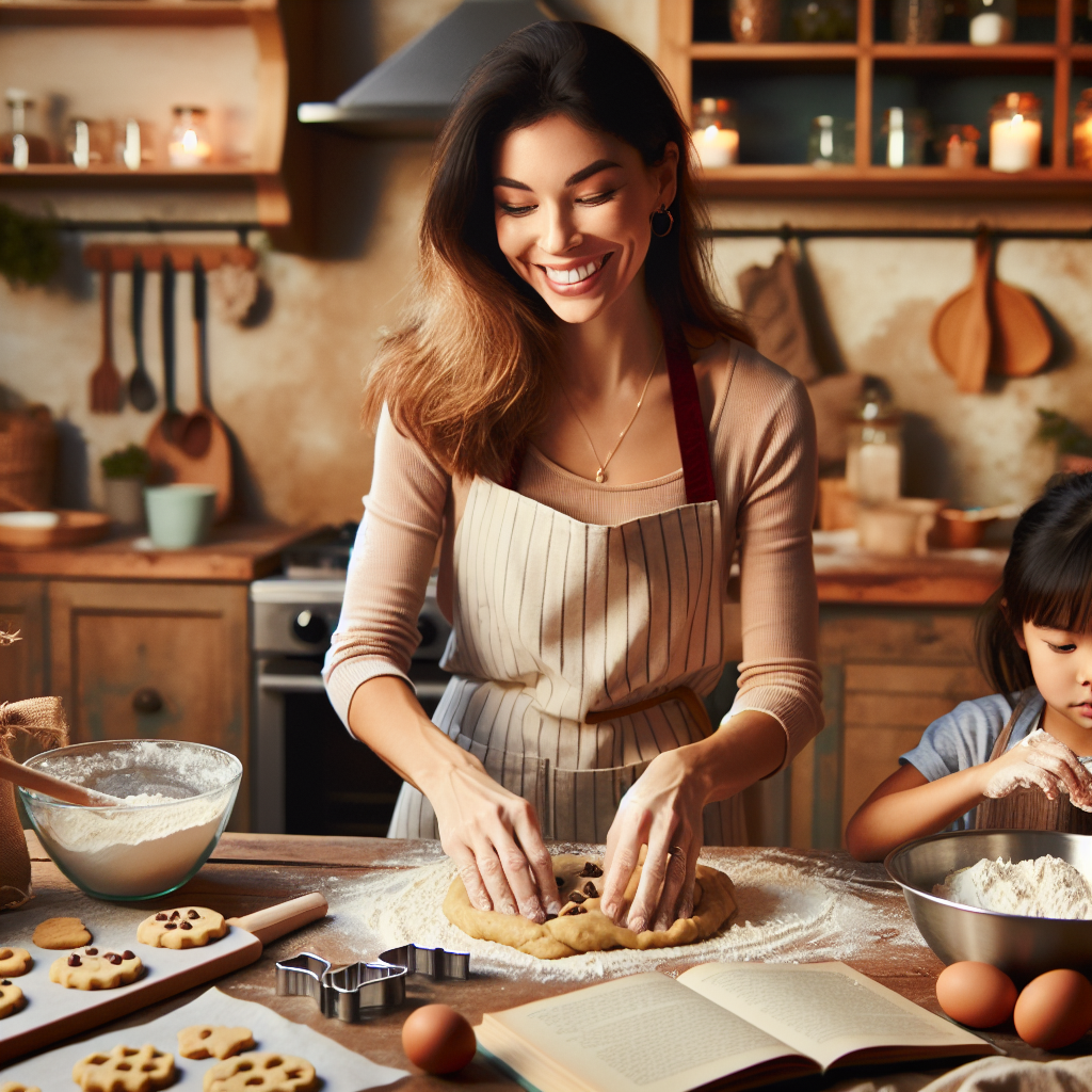 happy housewife in kitchen fixing cookies Blank Meme Template