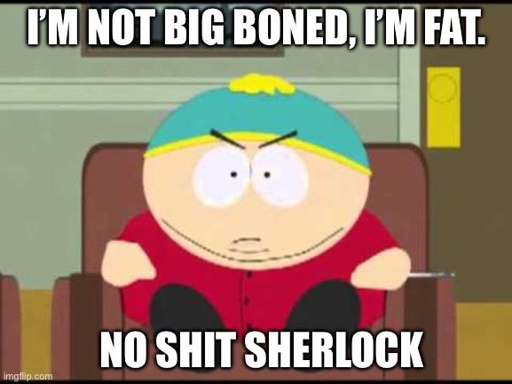 i'm not fat, i'm big boned. | I’M NOT BIG BONED, I’M FAT. NO SHIT SHERLOCK | image tagged in i'm not fat i'm big boned | made w/ Imgflip meme maker