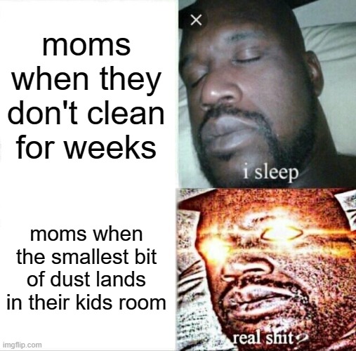 free epic Gochujang | moms when they don't clean for weeks; moms when the smallest bit of dust lands in their kids room | image tagged in memes,sleeping shaq | made w/ Imgflip meme maker