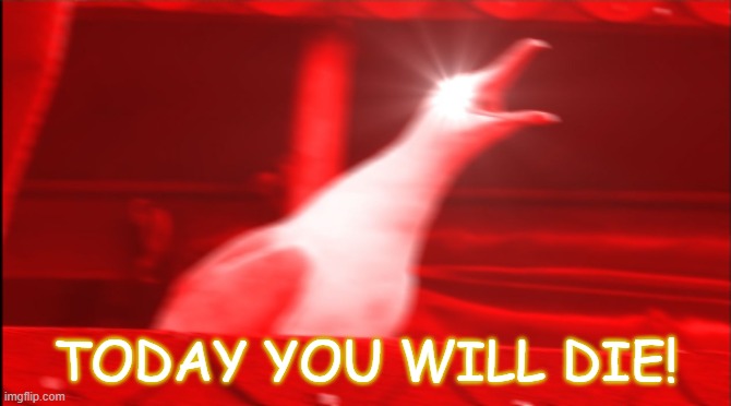 screaming bird | TODAY YOU WILL DIE! | image tagged in screaming bird | made w/ Imgflip meme maker