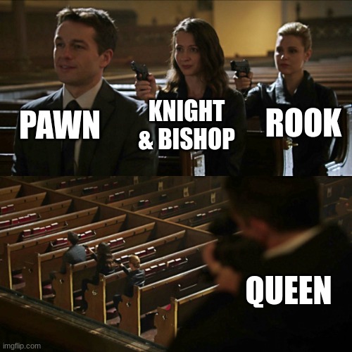 Anyone who play chess knows | PAWN; ROOK; KNIGHT & BISHOP; QUEEN | image tagged in assassination chain | made w/ Imgflip meme maker