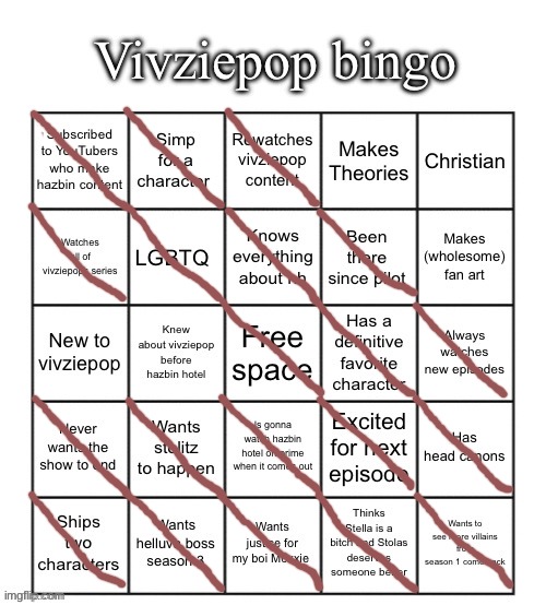 Quadruple Bingo baby! | image tagged in vivziepop bingo | made w/ Imgflip meme maker