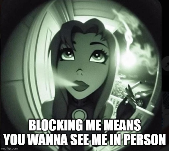 Blocking me means you wanna see me in person | BLOCKING ME MEANS YOU WANNA SEE ME IN PERSON | image tagged in goth girl,funny,blocking,in person,crazy | made w/ Imgflip meme maker