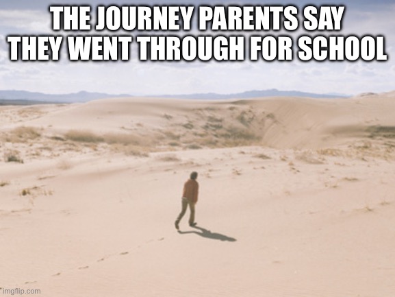 It’s all lies | THE JOURNEY PARENTS SAY THEY WENT THROUGH FOR SCHOOL | image tagged in long walk | made w/ Imgflip meme maker