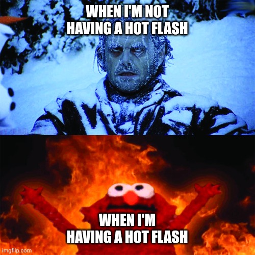 Cold vs Hot | WHEN I'M NOT HAVING A HOT FLASH; WHEN I'M HAVING A HOT FLASH | image tagged in cold vs hot | made w/ Imgflip meme maker