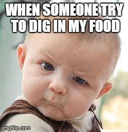 Skeptical Baby Meme | WHEN SOMEONE TRY TO DIG IN MY FOOD | image tagged in memes,skeptical baby | made w/ Imgflip meme maker