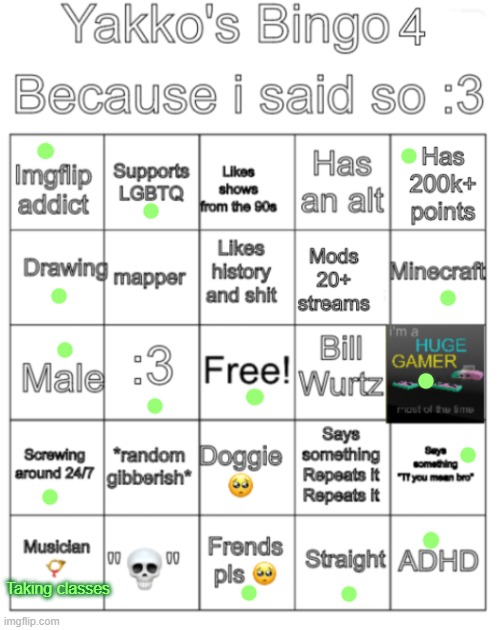 Yakko's bingo V4 | Taking classes | image tagged in yakko's bingo v4 | made w/ Imgflip meme maker