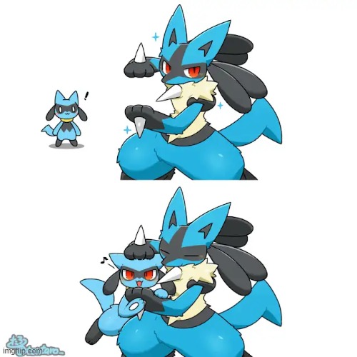 Riolu being goober (Art by Tontarotaro) | image tagged in lucario,riolu | made w/ Imgflip meme maker