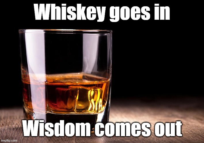 whiskey  | Whiskey goes in; Wisdom comes out | image tagged in whiskey | made w/ Imgflip meme maker