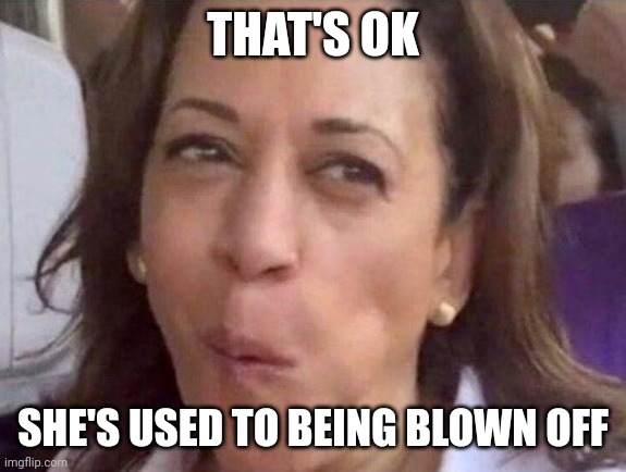 Kamala Harris | THAT'S OK SHE'S USED TO BEING BLOWN OFF | image tagged in kamala harris | made w/ Imgflip meme maker