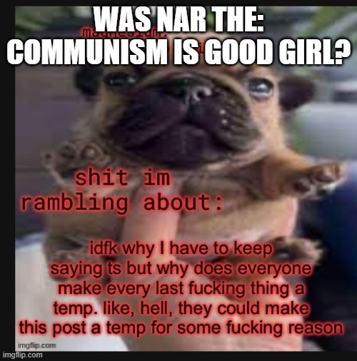 Template godly wow | WAS NAR THE: COMMUNISM IS GOOD GIRL? | image tagged in template godly wow | made w/ Imgflip meme maker