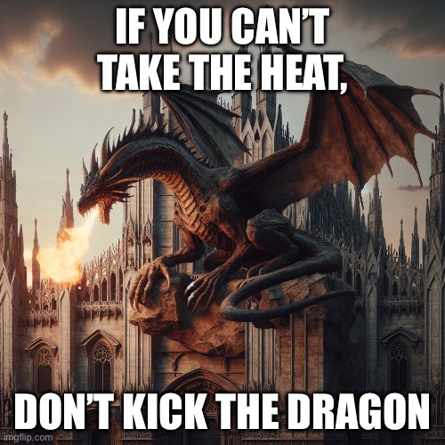 If you can’t take the Heat | IF YOU CAN’T TAKE THE HEAT, DON’T KICK THE DRAGON | image tagged in dragon,heat,salty,snarky | made w/ Imgflip meme maker