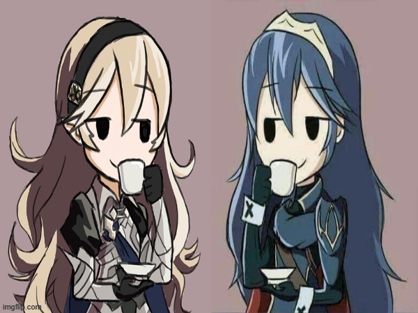 you're sitting in a room with these two, what's the first thing you do? | image tagged in lucina and corrin sipping tea | made w/ Imgflip meme maker